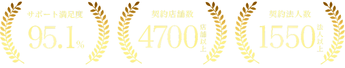 サポート満足度 95.1%／契約店舗数 4700店舗以上／契約法人数 1550法人以上