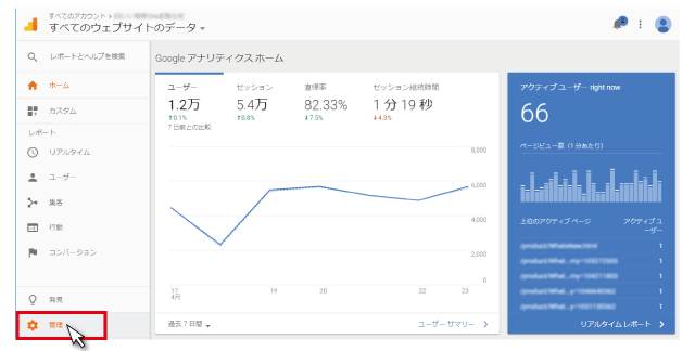 Google アナリティクスにログインし「管理」をクリック
