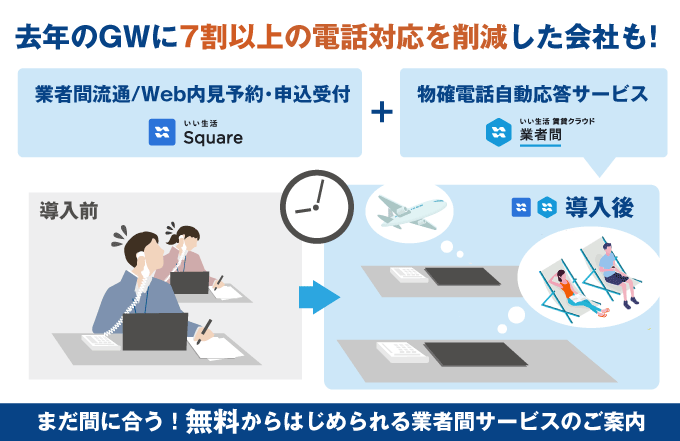 GWに7割以上の電話対応を削減した会社も！お盆休みに間に合う無料からはじめられる業者間サービスのご案内