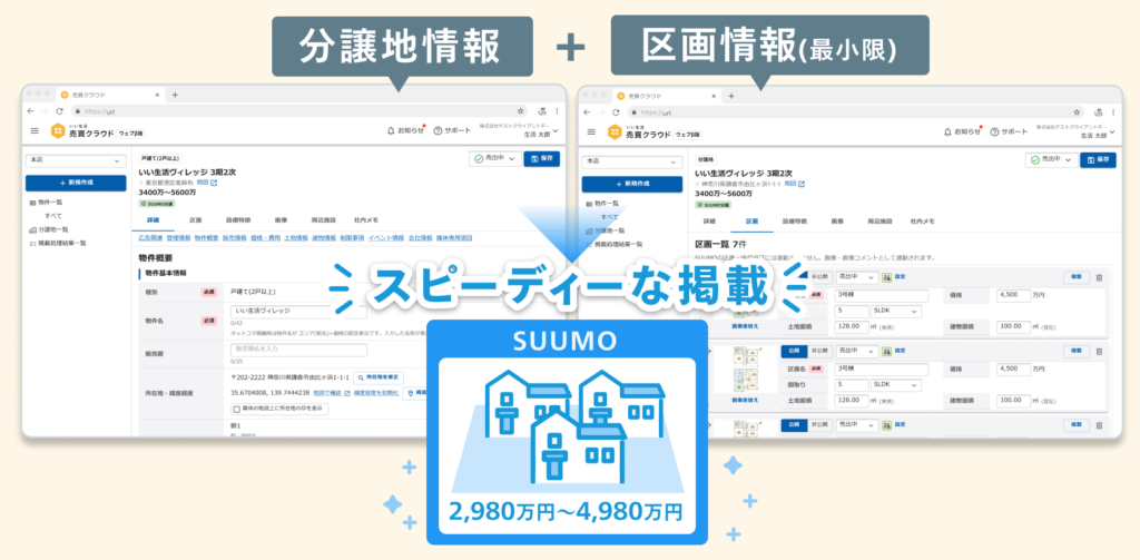 分譲地+区画(最小限)情報だけで、スピーディーに掲載開始！