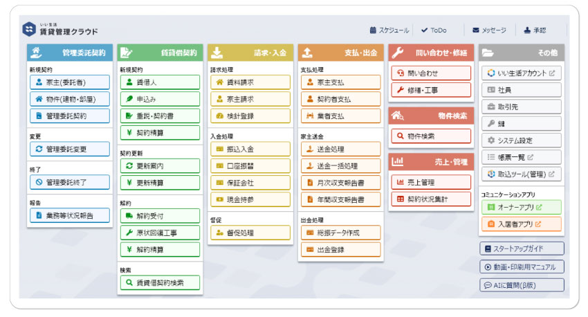 リンクボタンからそのまま遷移できる「いい生活賃貸管理クラウド」管理画面